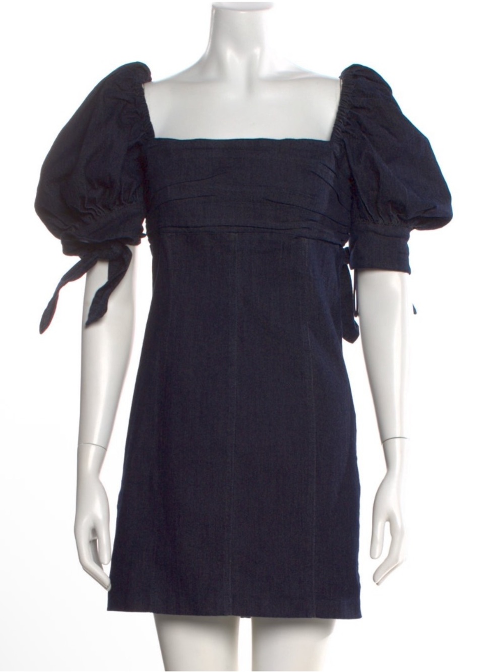 cinq a sept Navy Square-Neck Puff-Sleeve Mini Dress